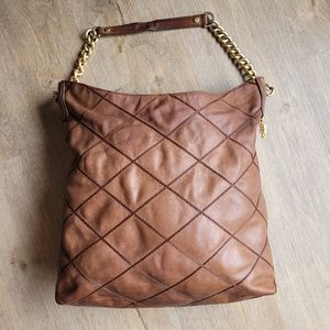 Tory Burch Lysa brown leather quilted stitched hobo bag purse MSRP $598 Sale $45